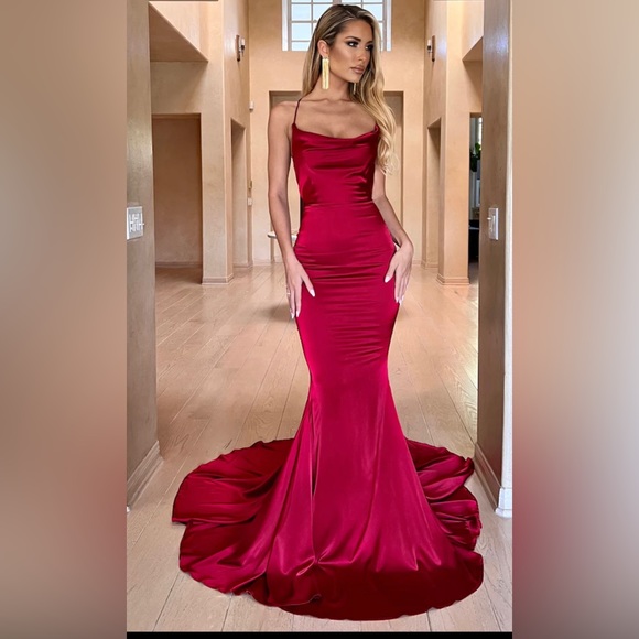 Serena Draped Neck Gown - Deep Red - Picture 1 of 5